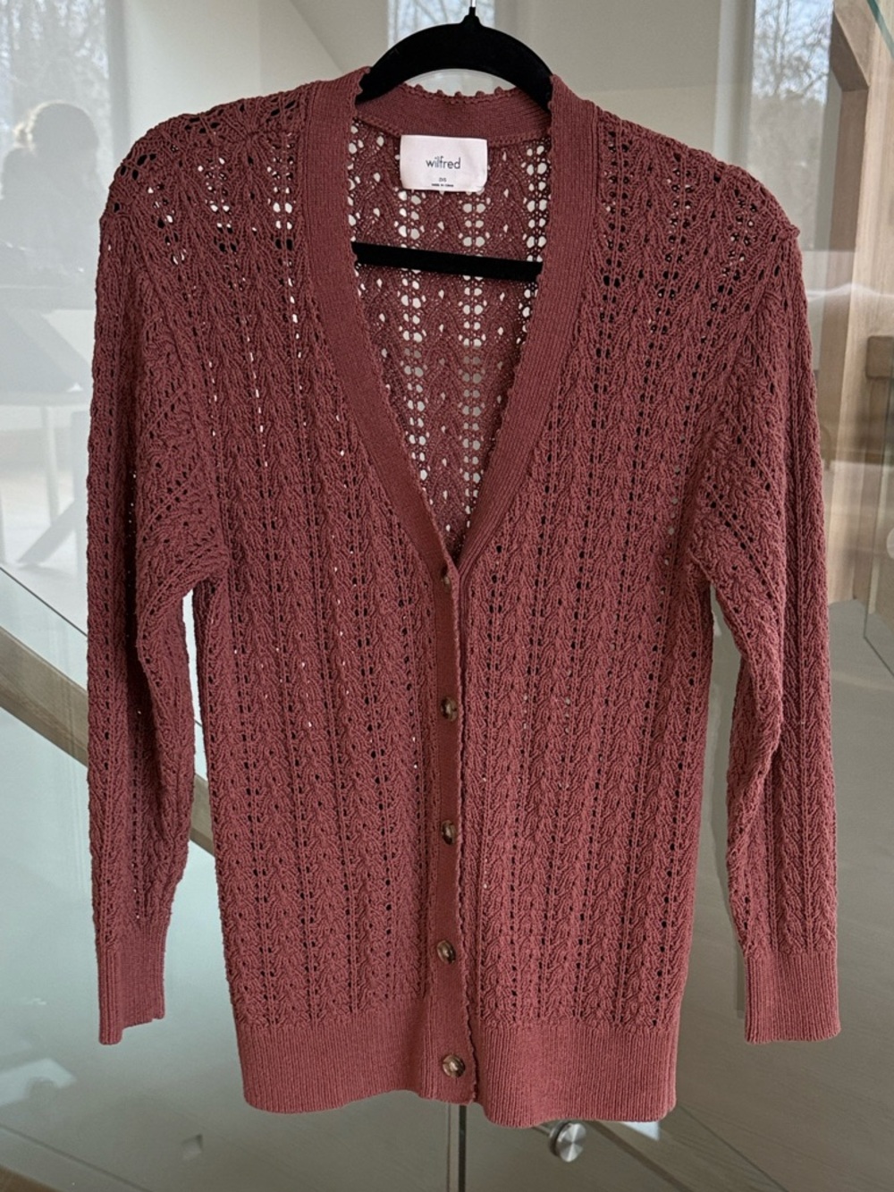 Wilfred Brown Open-Knit Button Cardigan